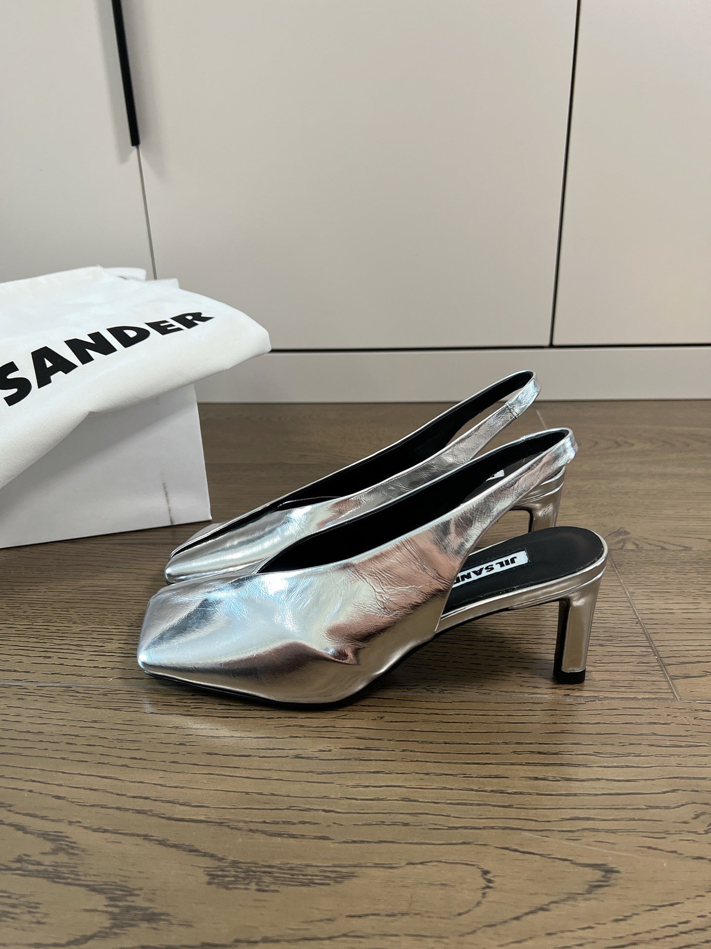 Jil sander-方頭高跟涼鞋 銀色