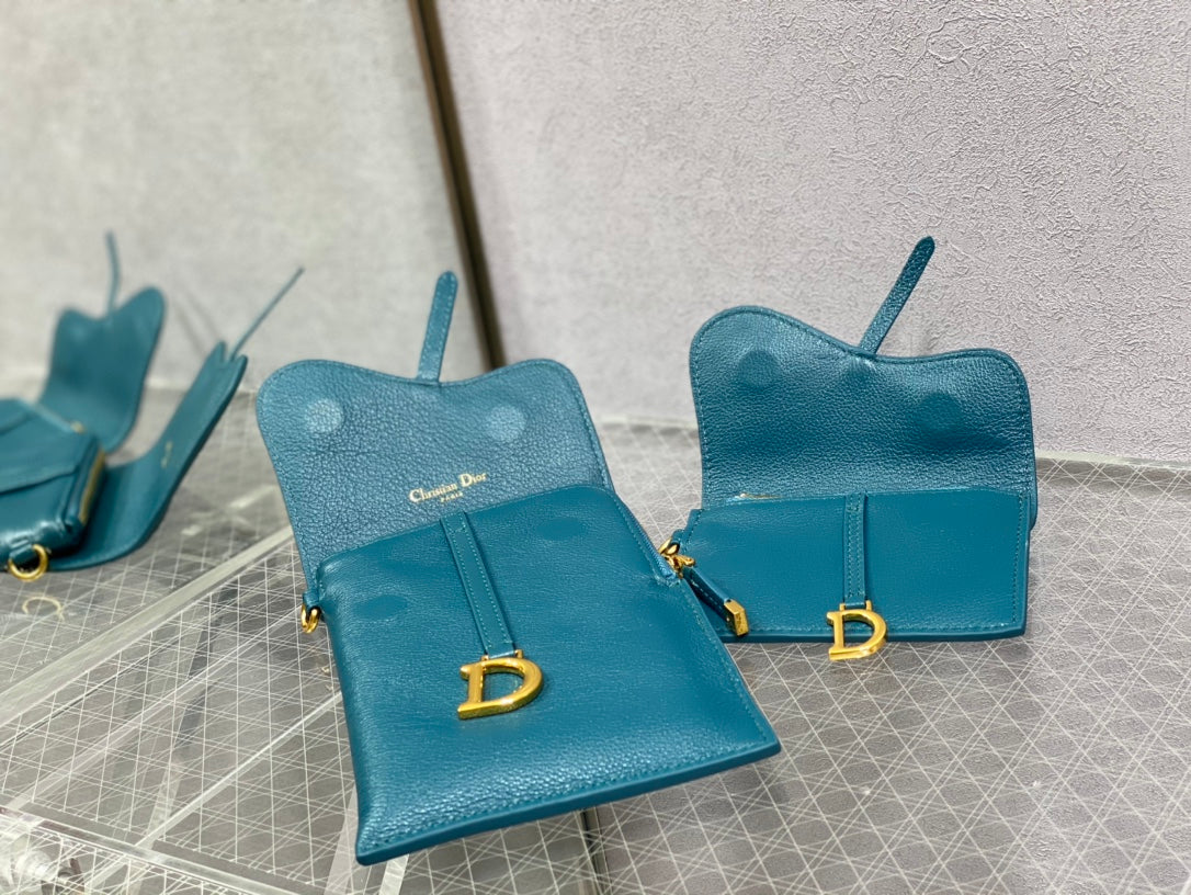 Dior-馬鞍 手機包 零錢包 海洋藍