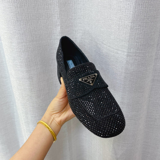 Prada 鞋-Prada 貼鑽 低跟樂福鞋(黑)