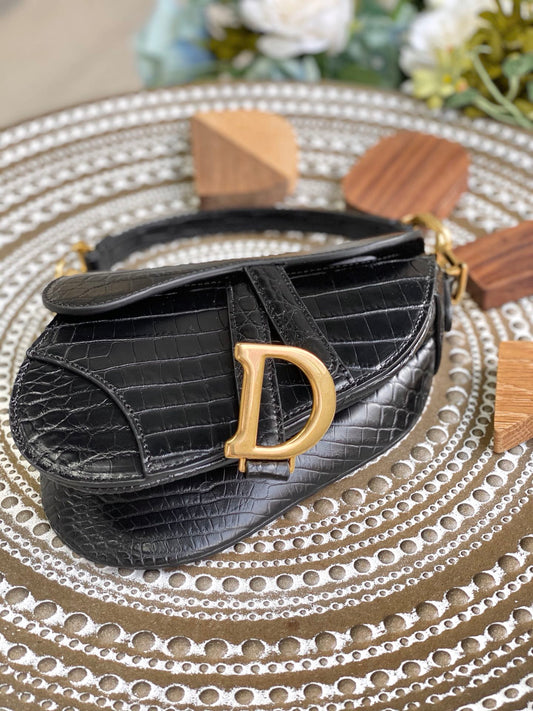Dior Saddle 馬鞍包-鱷魚皮-小號黑色-19.5cm