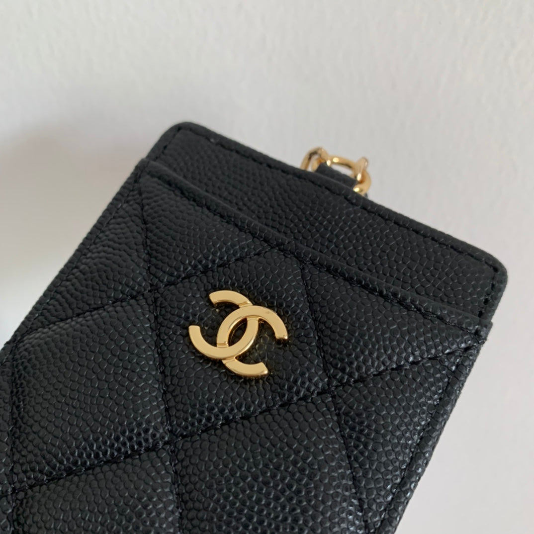 Chanel 證件套-黑色荔枝皮金釦
