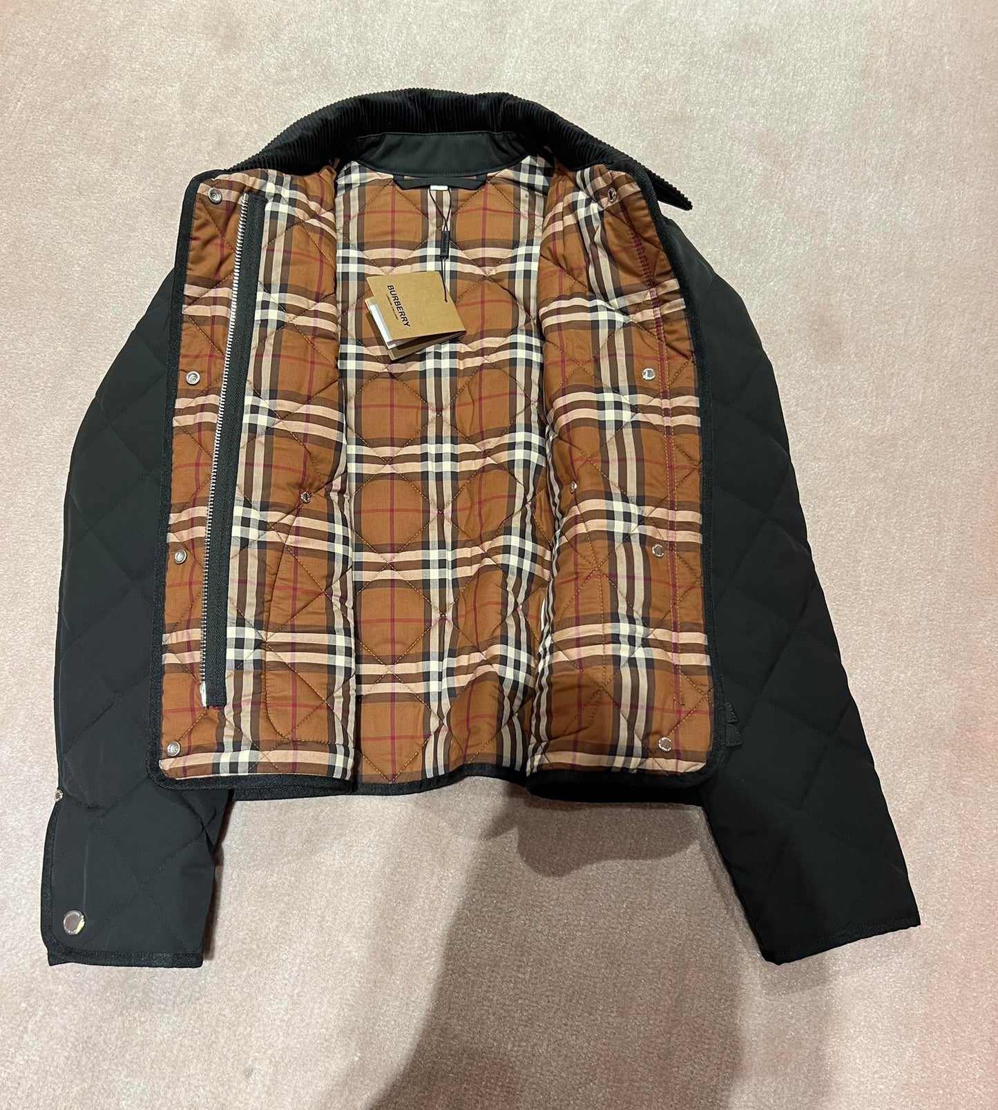 巴B家-秋冬棉服-經典格紋拼接燈芯絨衣領