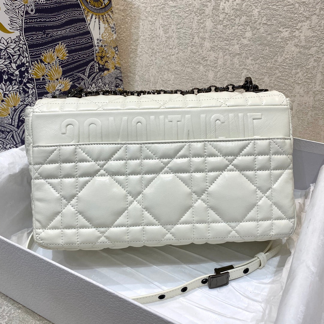 Dior-Caro 菱格紋 胖胖包 大號 白色