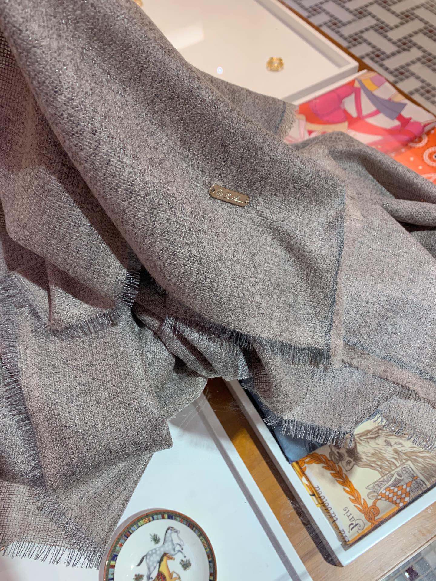 L-Piana-小山羊絨紗線圍巾 灰色