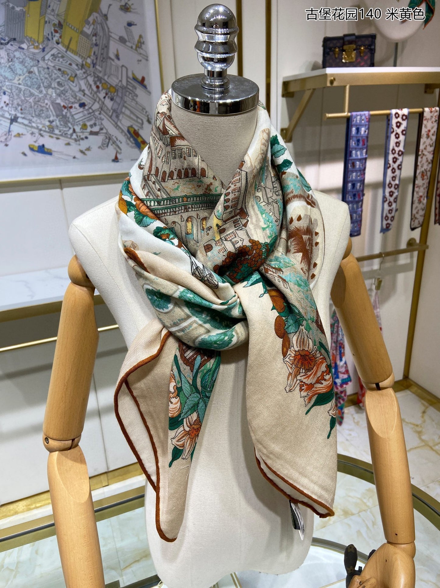 小愛款-古堡花園方形圍巾 140cm140cm 70%羊絨+30%真絲