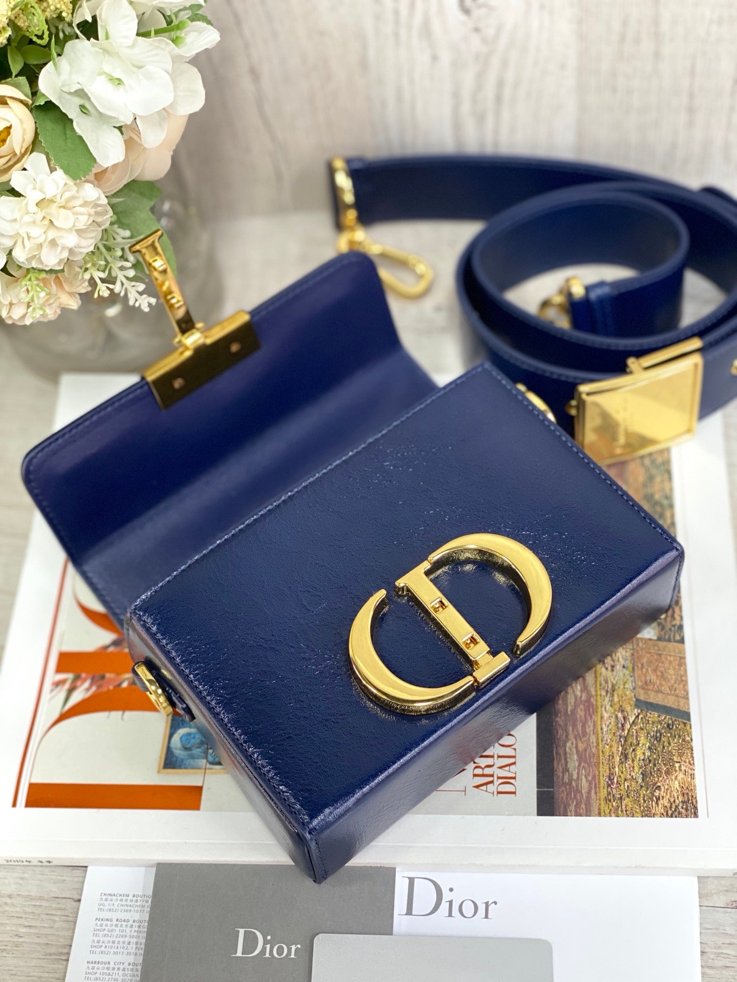 Dior 蒙田 Mini Box-金扣-17.5cm-深藍