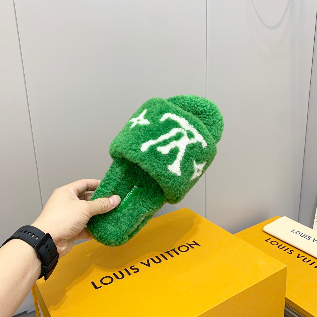 路L家-2022早春新款 毛毛拖鞋 綠色