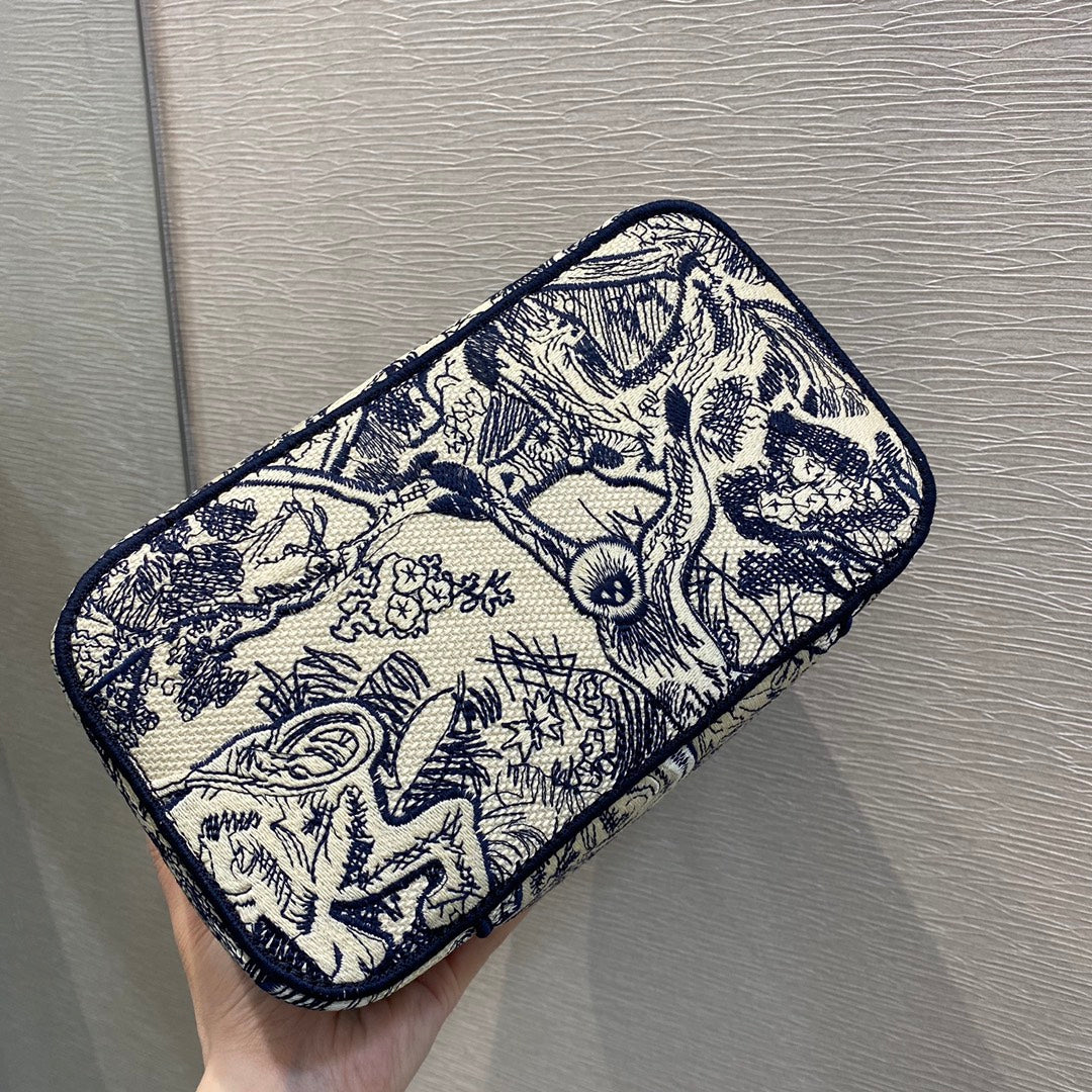 Dior 深藍老虎化妝包-刺繡叢林