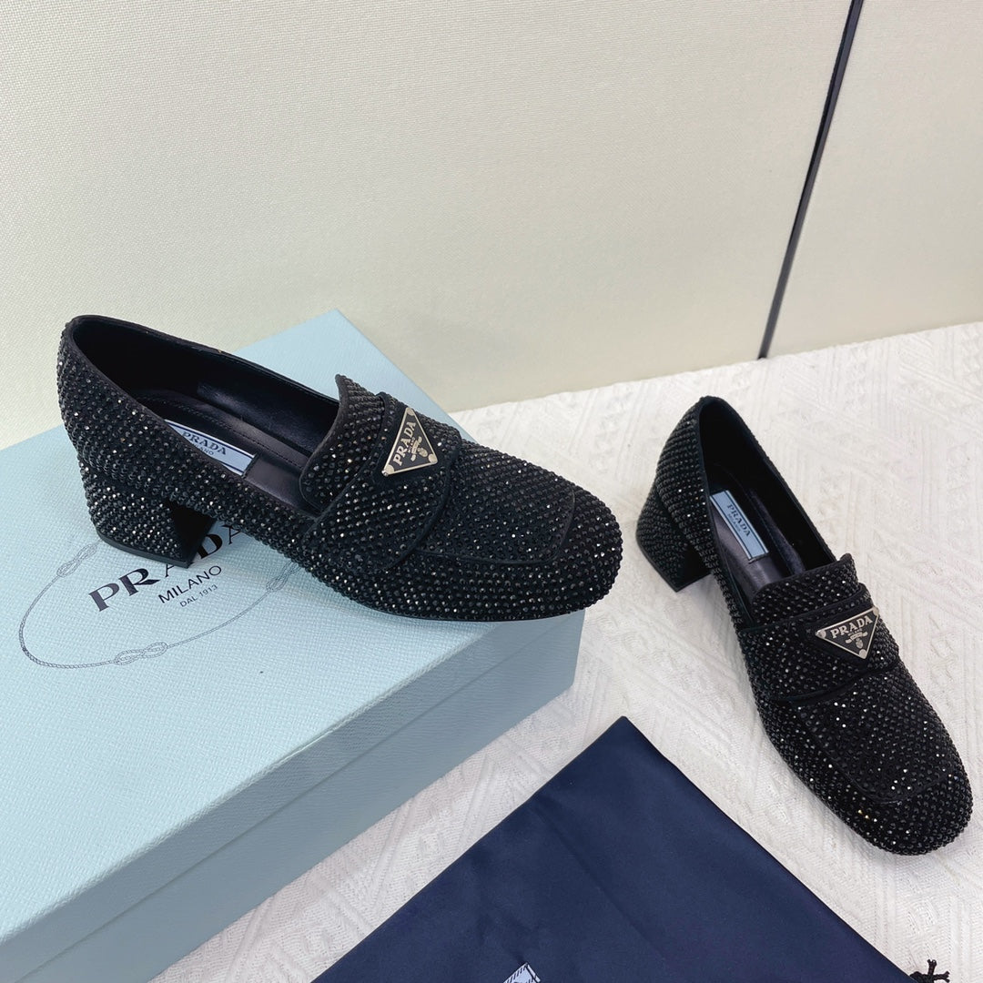 Prada 鞋-Prada 貼鑽 低跟樂福鞋（黑）