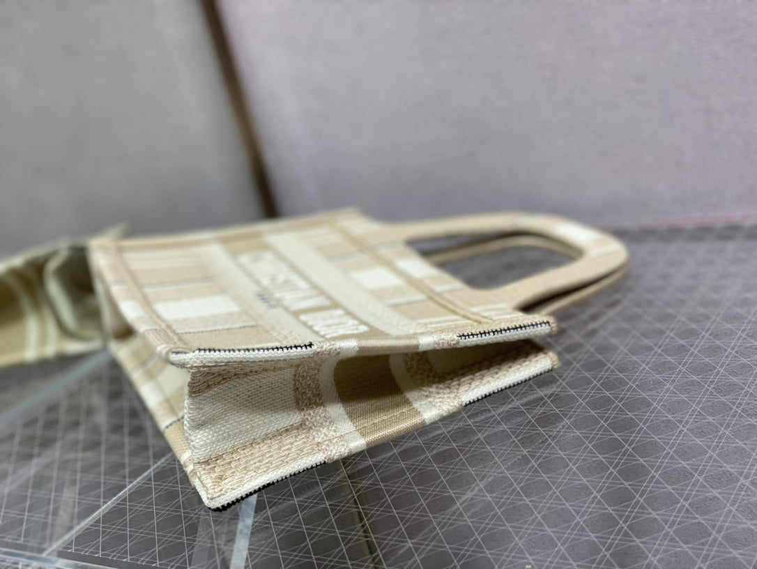 Dior Book Tote-Mini 23cm-米白條紋
