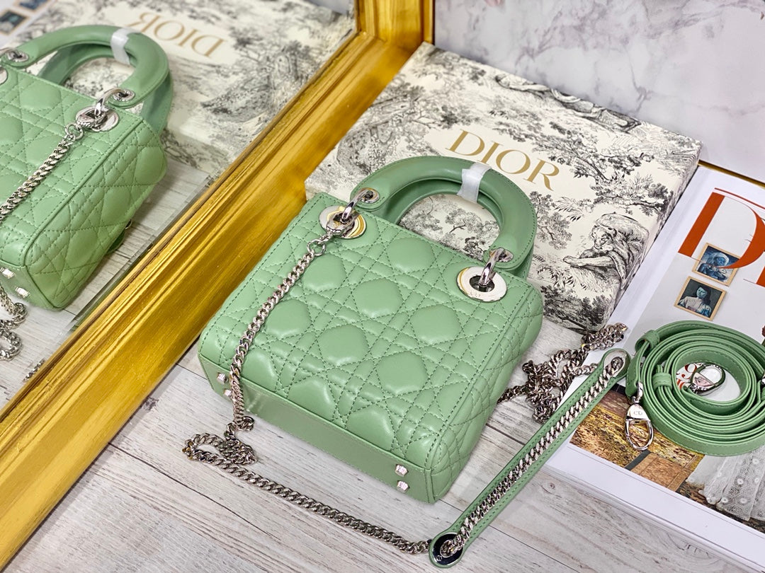 Dior-Mini Lady Dior手袋-三格黛妃-17cm-牛油果綠