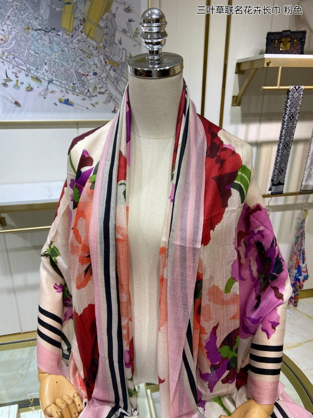 古G家-三葉草聯名花卉圍巾 110*200cm 100%頂極羊絨