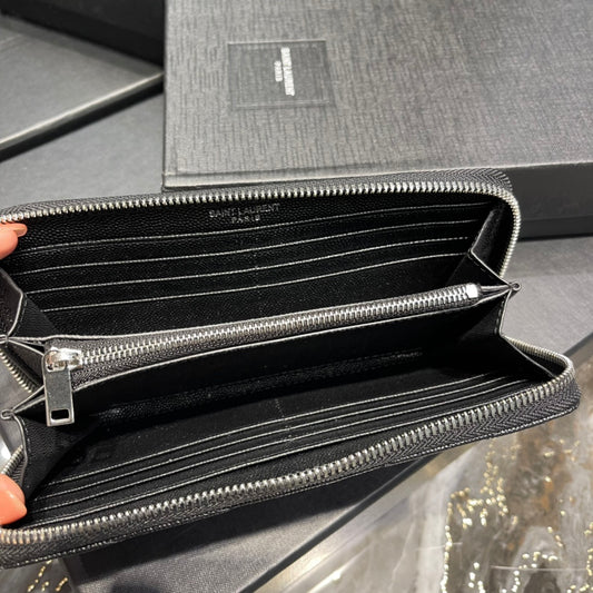 YSL 拉鍊長夾 黑色銀扣