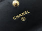 Chanel 復古CC荔枝牛皮-黑杏色翻蓋雙層卡包-仿舊五金