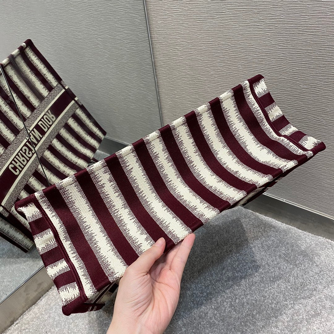 Dior Book Tote-大號41.5cm-酒紅色條紋