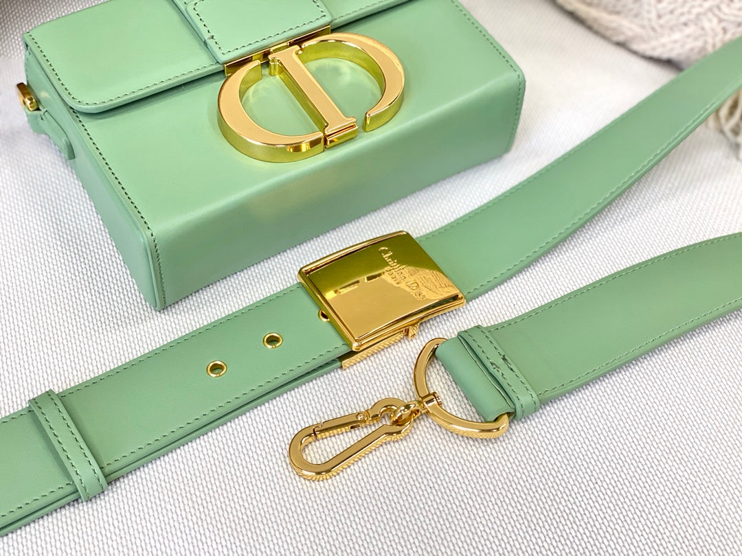 Dior 蒙田 Mini Box-平紋牛皮-金扣-17.5cm-薄荷綠