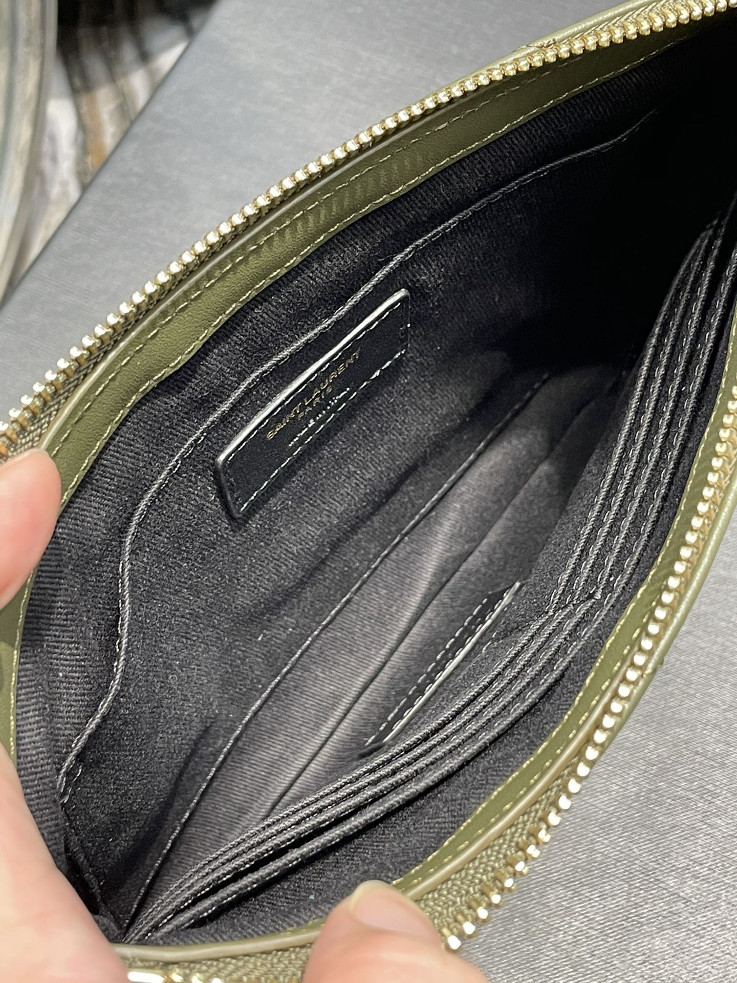 YSL 提花拼接文件手拿包-綠色金扣-24cm
