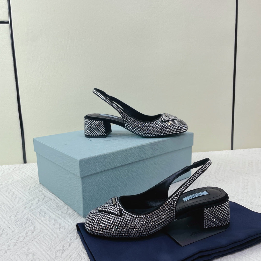 Prada 鞋-Prada 貼鑽 低跟 瑪莉珍鞋（銀）