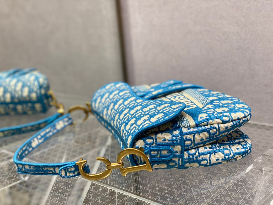 Dior Saddle 馬鞍包-刺繡-小號藍色-25cm