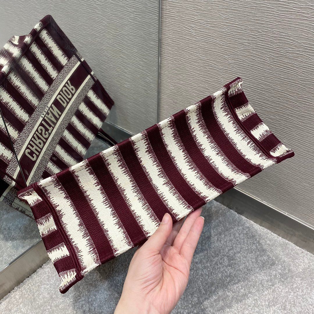 Dior Book Tote-小號36.5cm-酒紅色條紋