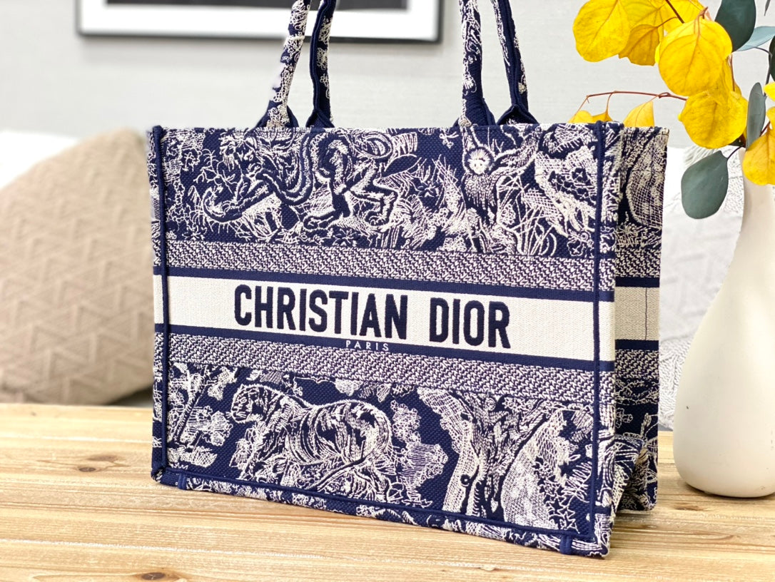 Dior Book Tote-小號36.5cm-深藍老虎