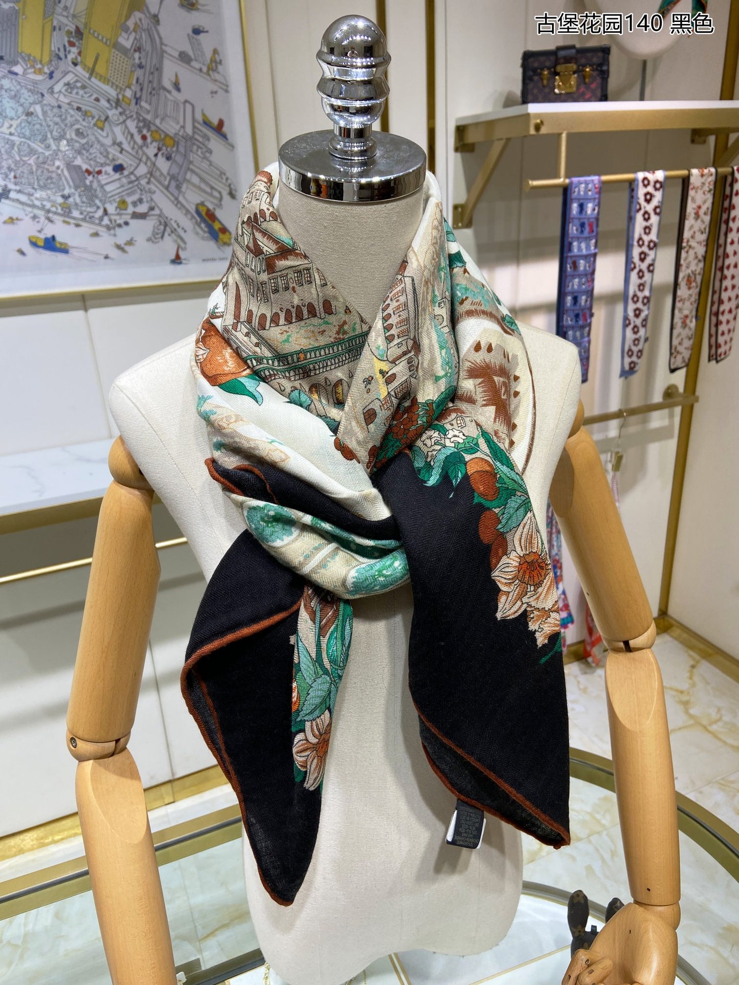 小愛款-古堡花園方形圍巾 140cm140cm 70%羊絨+30%真絲