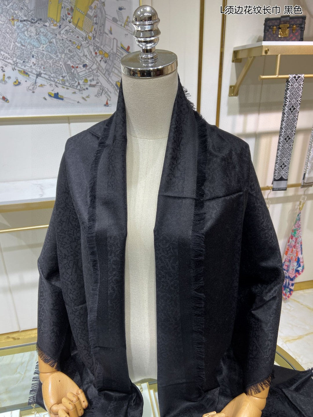 路L家-須邊花紋長圍巾 60%頂級真絲+40%羊毛