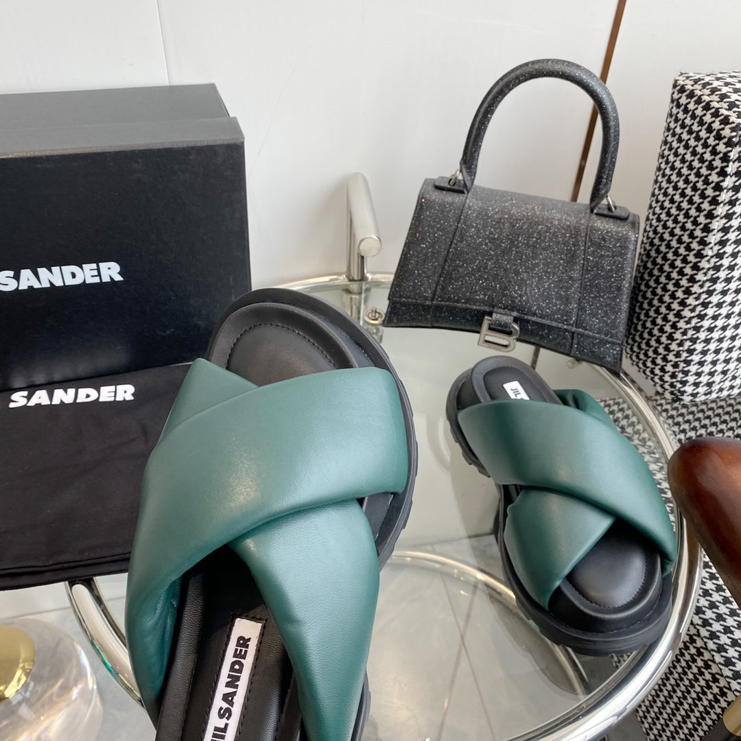 Jil sander-羊皮厚底麵包拖鞋