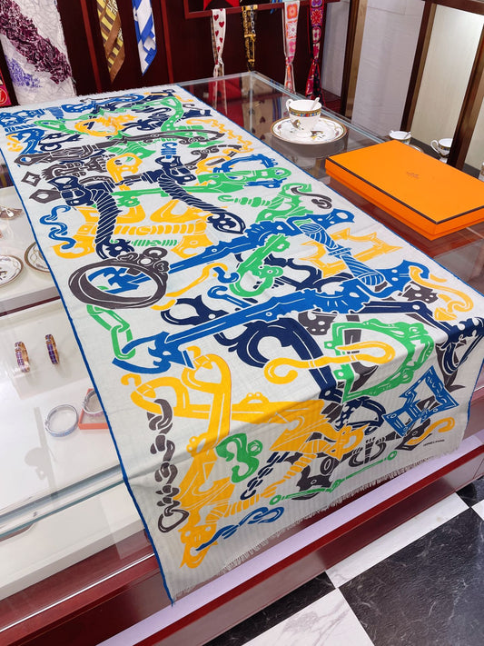 小愛款-線條圍巾 180*63cm 70%羊絨+30%真絲