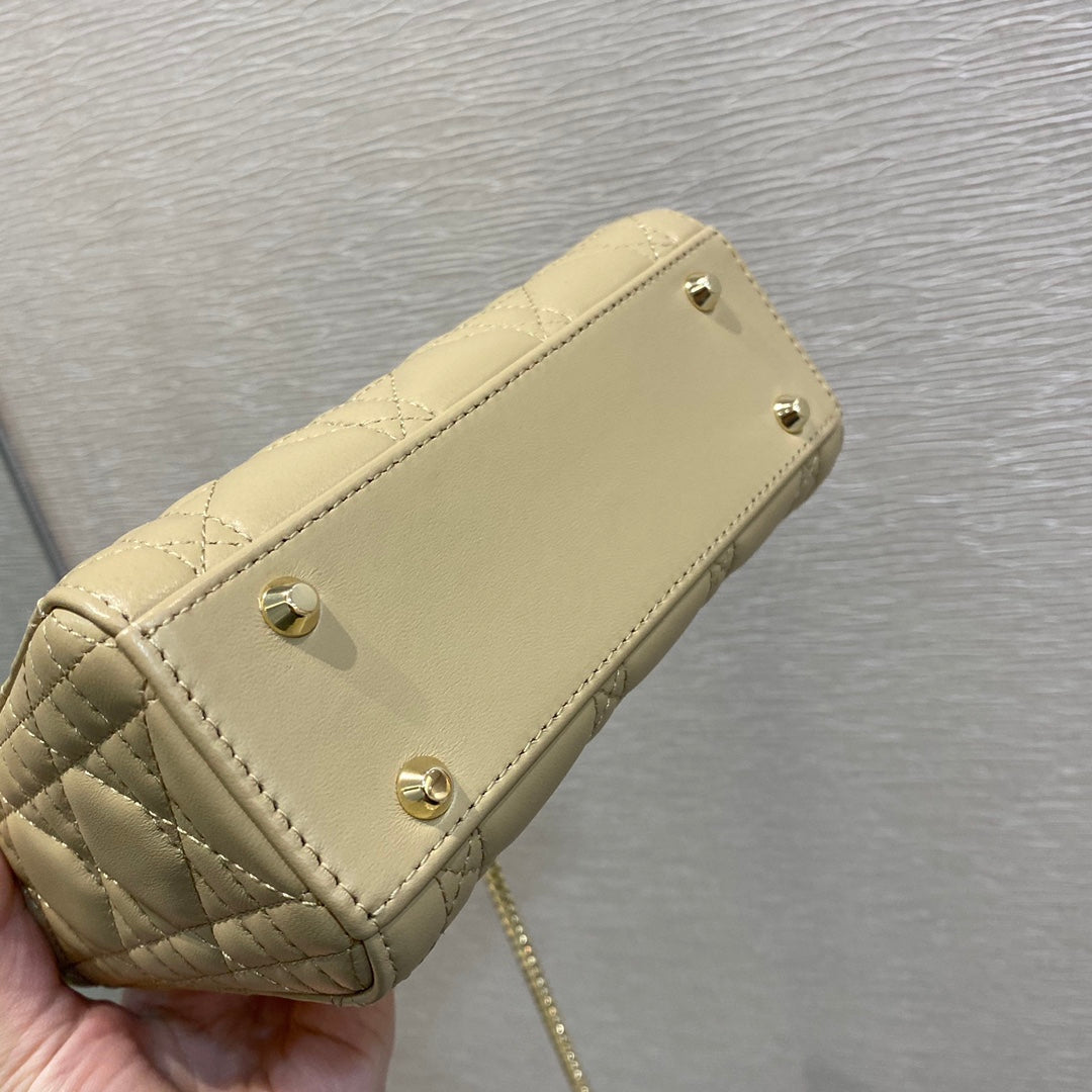 Dior-Mini Lady Dior手袋-三格黛妃-17cm-熔岩棕珐瑯扣