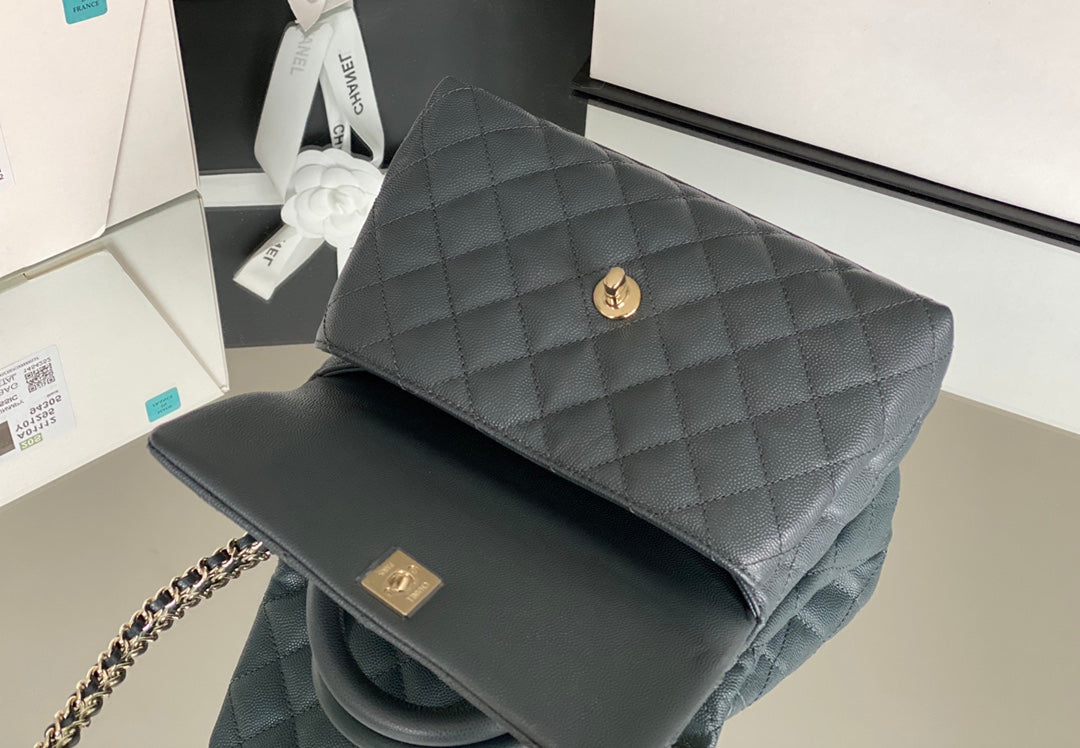 Chanel coco handle 小號-灰色香檳金扣