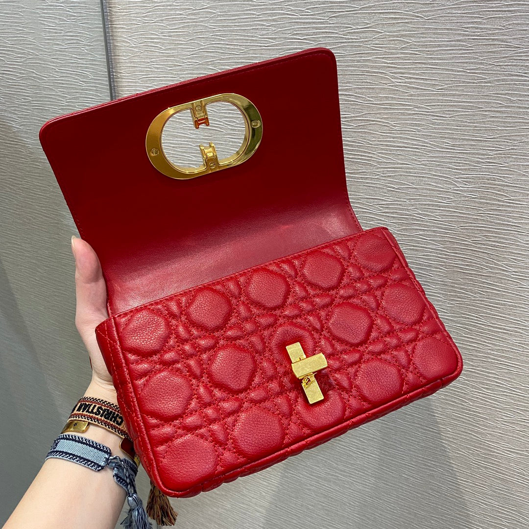 Dior Caro 小號20cm-紅色小牛皮