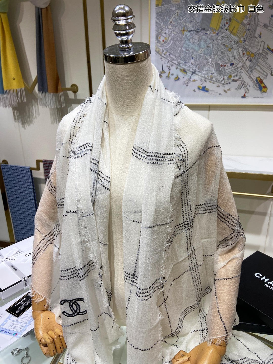 小香家-交錯金銀線長圍巾 95*210cm 100%羊絨