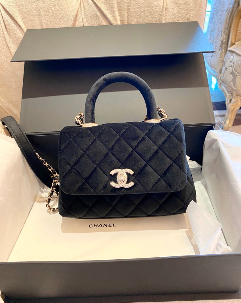 Chanel mini coco handle-黑色絲絨鑽扣