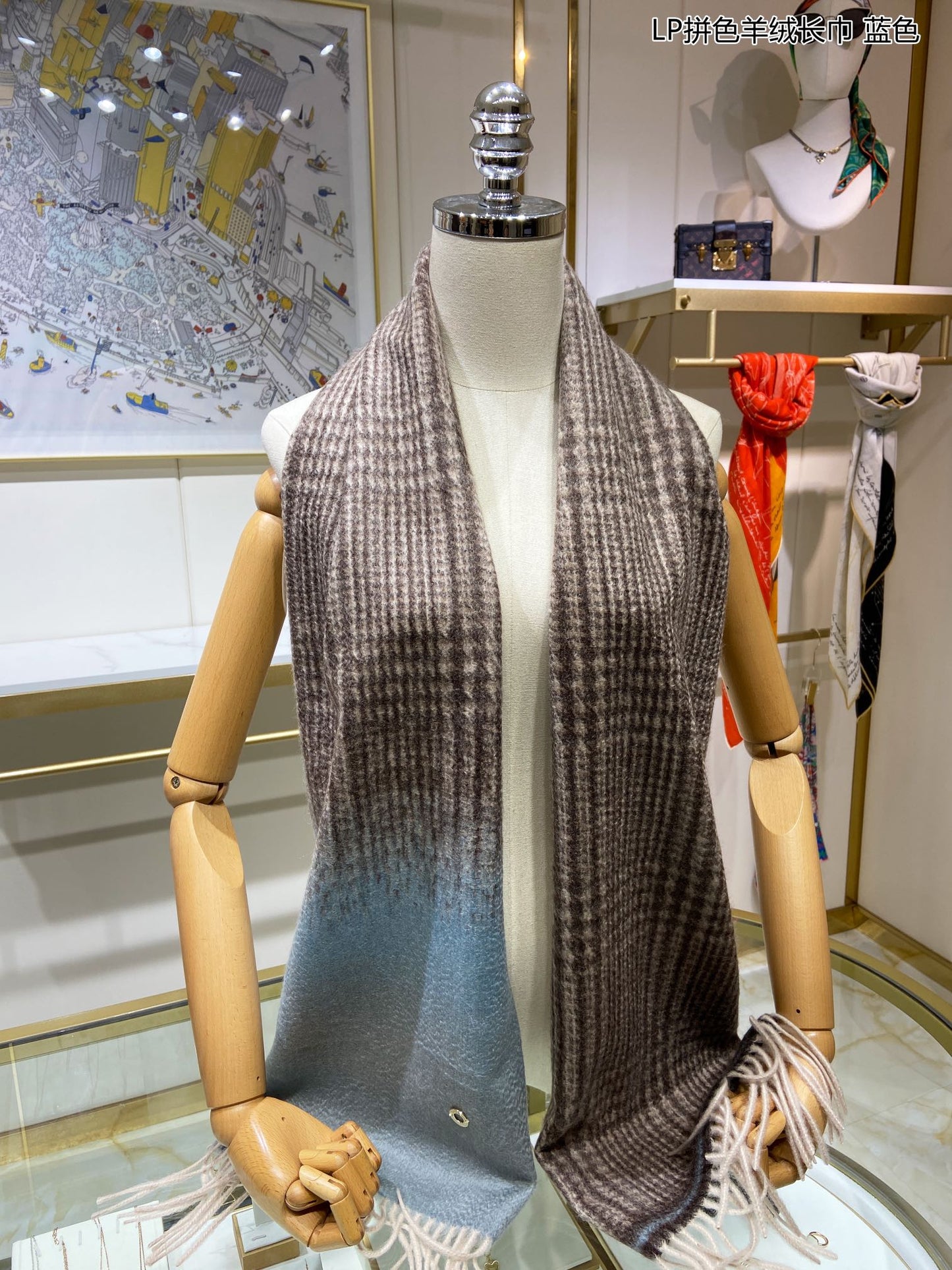 L-Piana 雙面拼色羊絨長圍巾 33*190cm-100%頂級端野羊絨