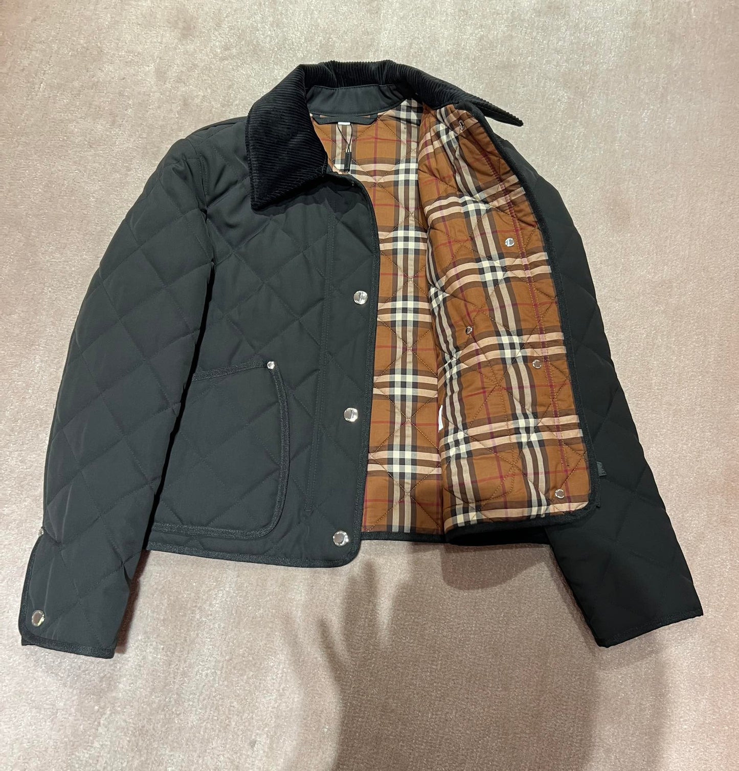 巴B家-秋冬棉服-經典格紋拼接燈芯絨衣領