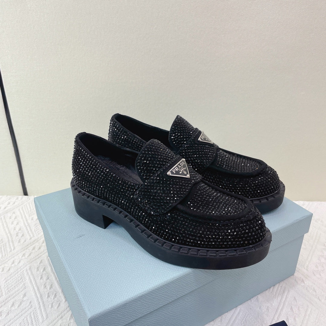 Prada 鞋-Prada 貼鑽樂福鞋（黑）