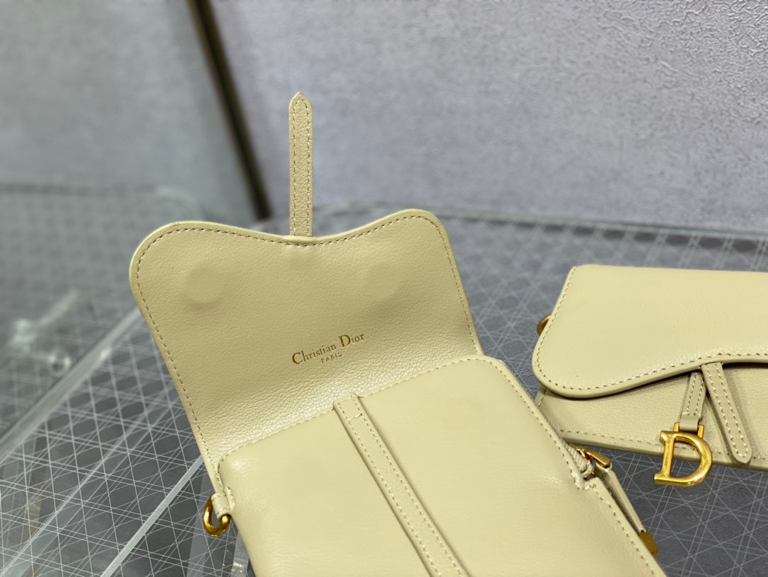 Dior-馬鞍 手機包 零錢包 奶油杏