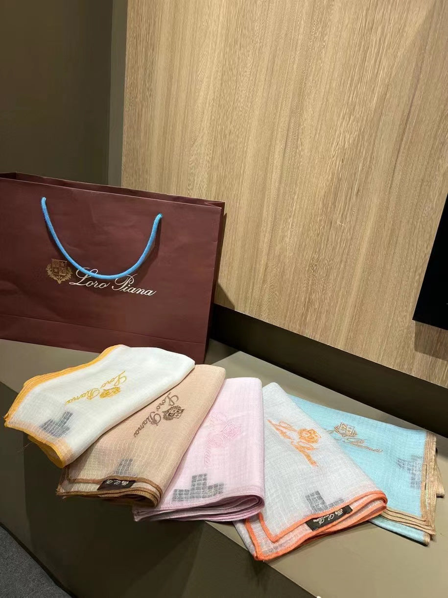 L-Piana 華夫格彩邊水毛刺繡長巾-100%羊絨-90*200cm
