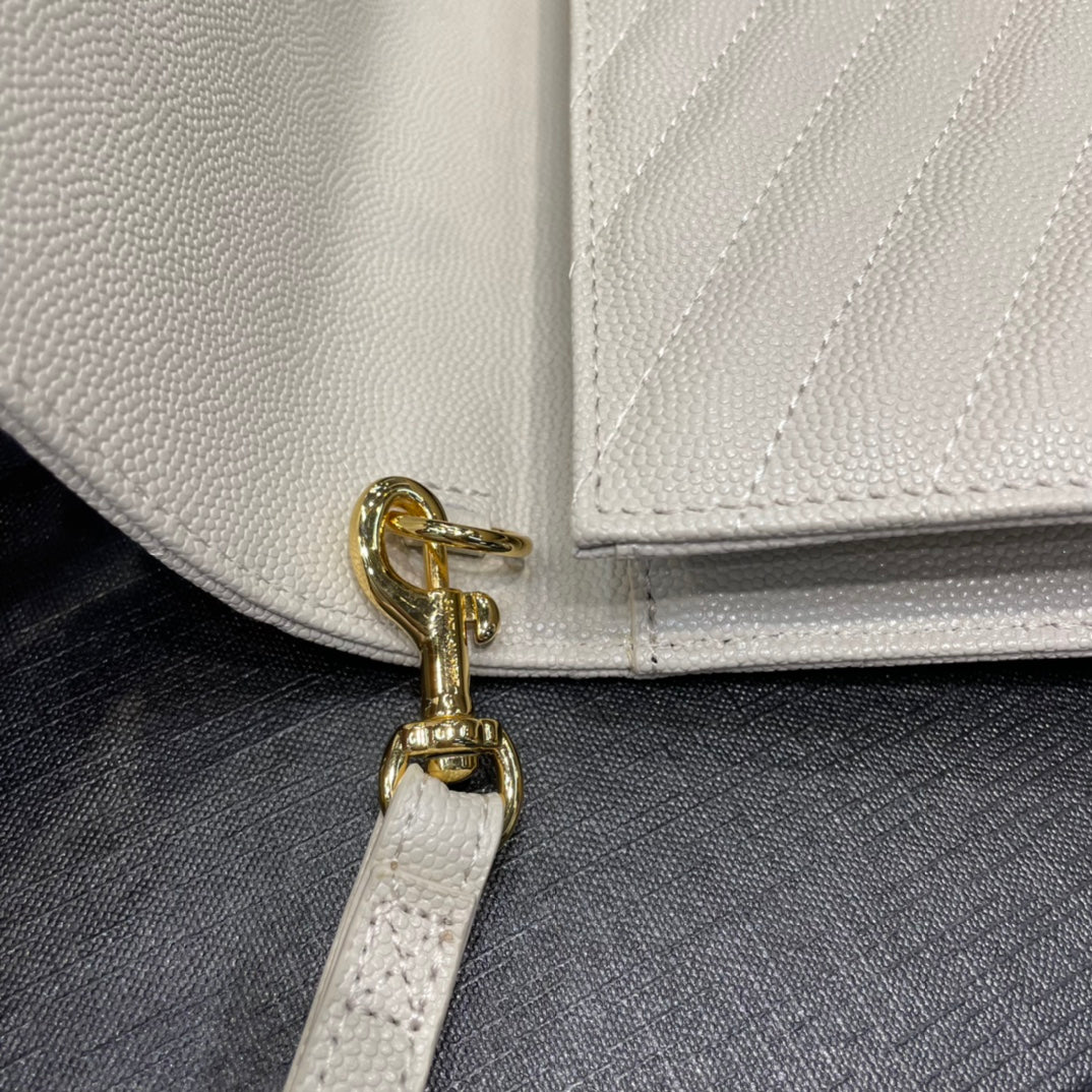 YSL_魚子醬手拿包-白色金扣