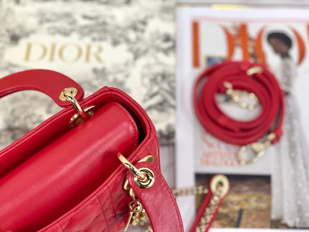 Dior-Mini Lady Dior手袋-三格黛妃-17cm-紅色愛心釦