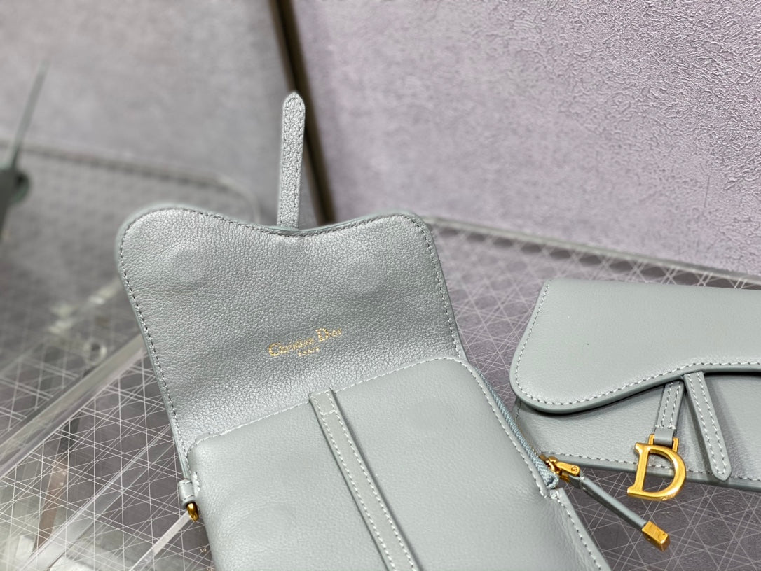 Dior-馬鞍 手機包 零錢包 岩石灰
