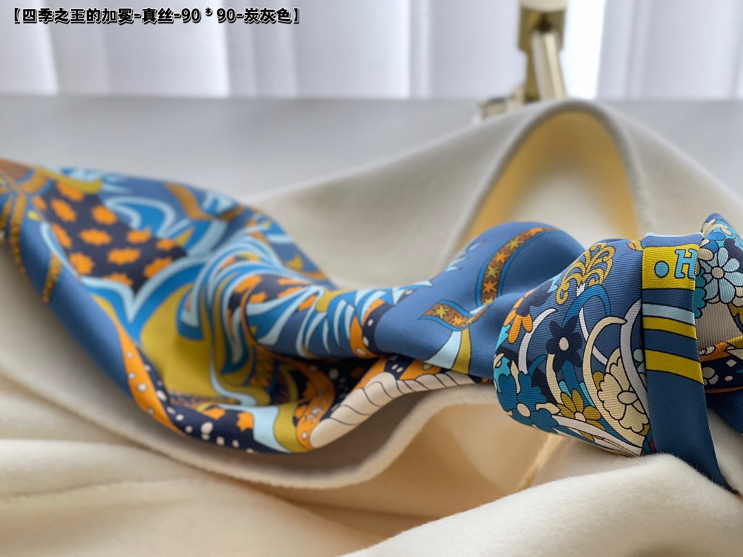 小愛款-四季之王的加冕 90真絲方巾-塑封盒裝
