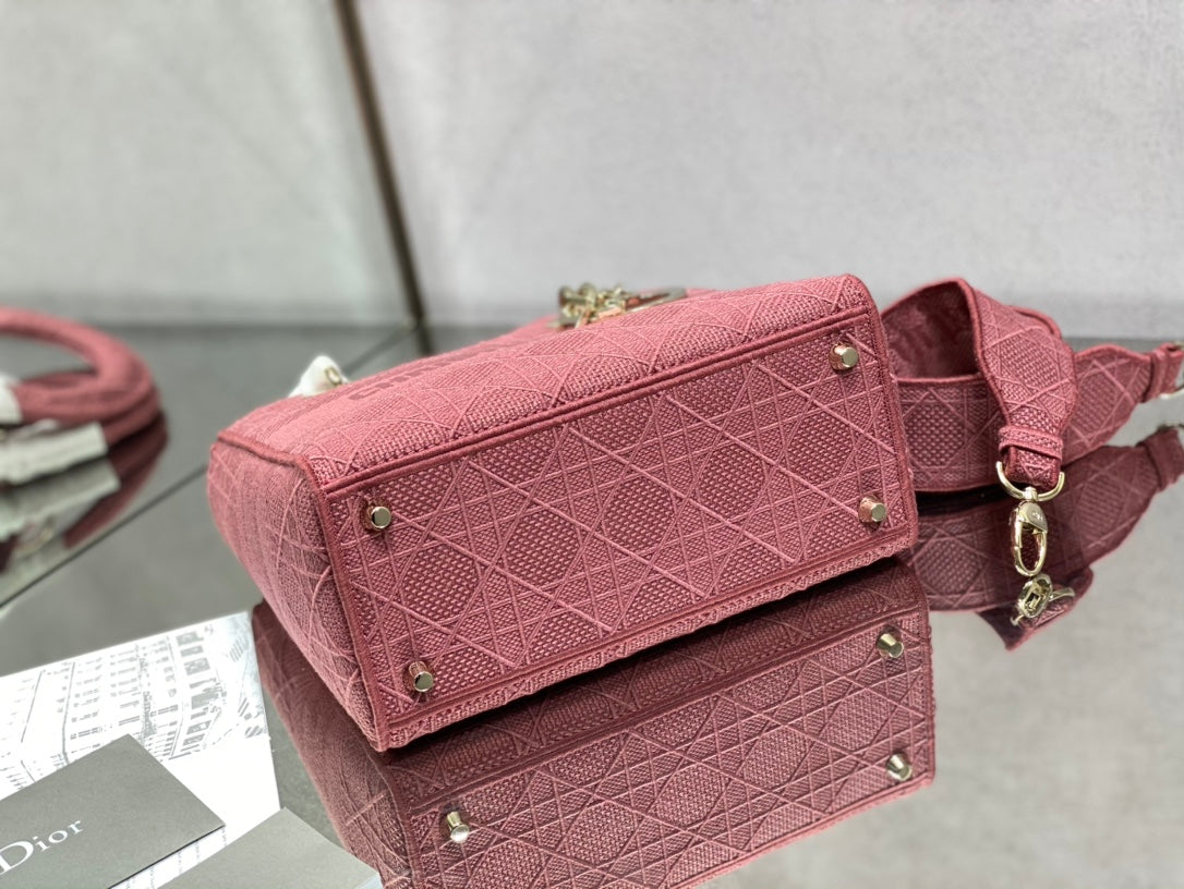 Dior Lady D-Lite黛妃包-刺繡木槿粉