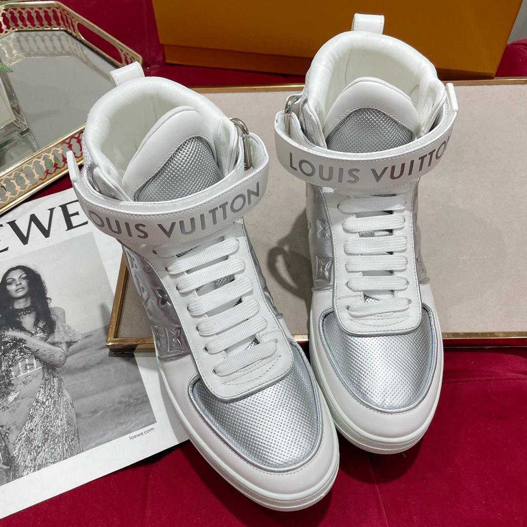 LV鞋-LV TRAINER 高筒 休閒鞋（銀）