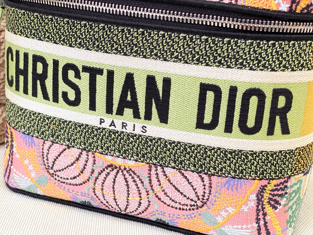 Dior 帆布刺繡化妝包-多色花朵