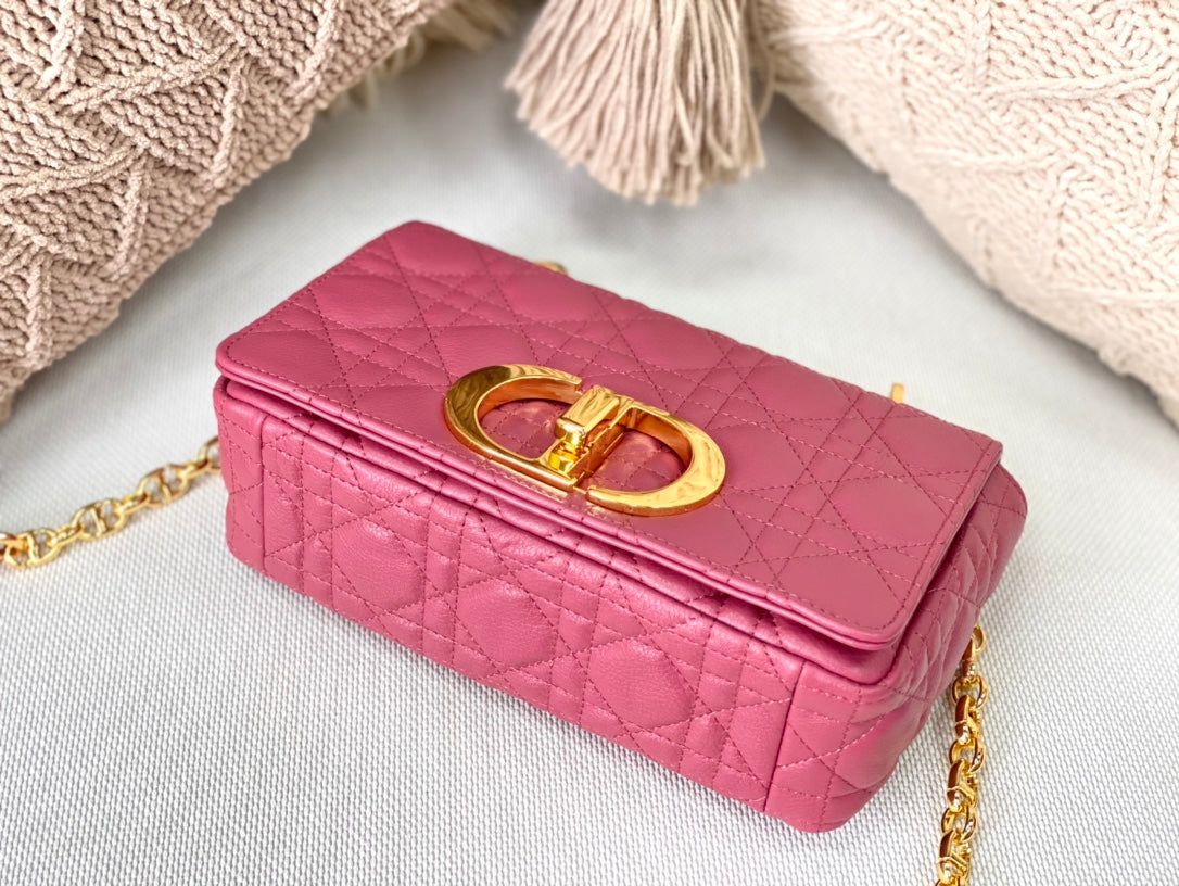 Dior Caro 小號20cm-玫紅小牛皮