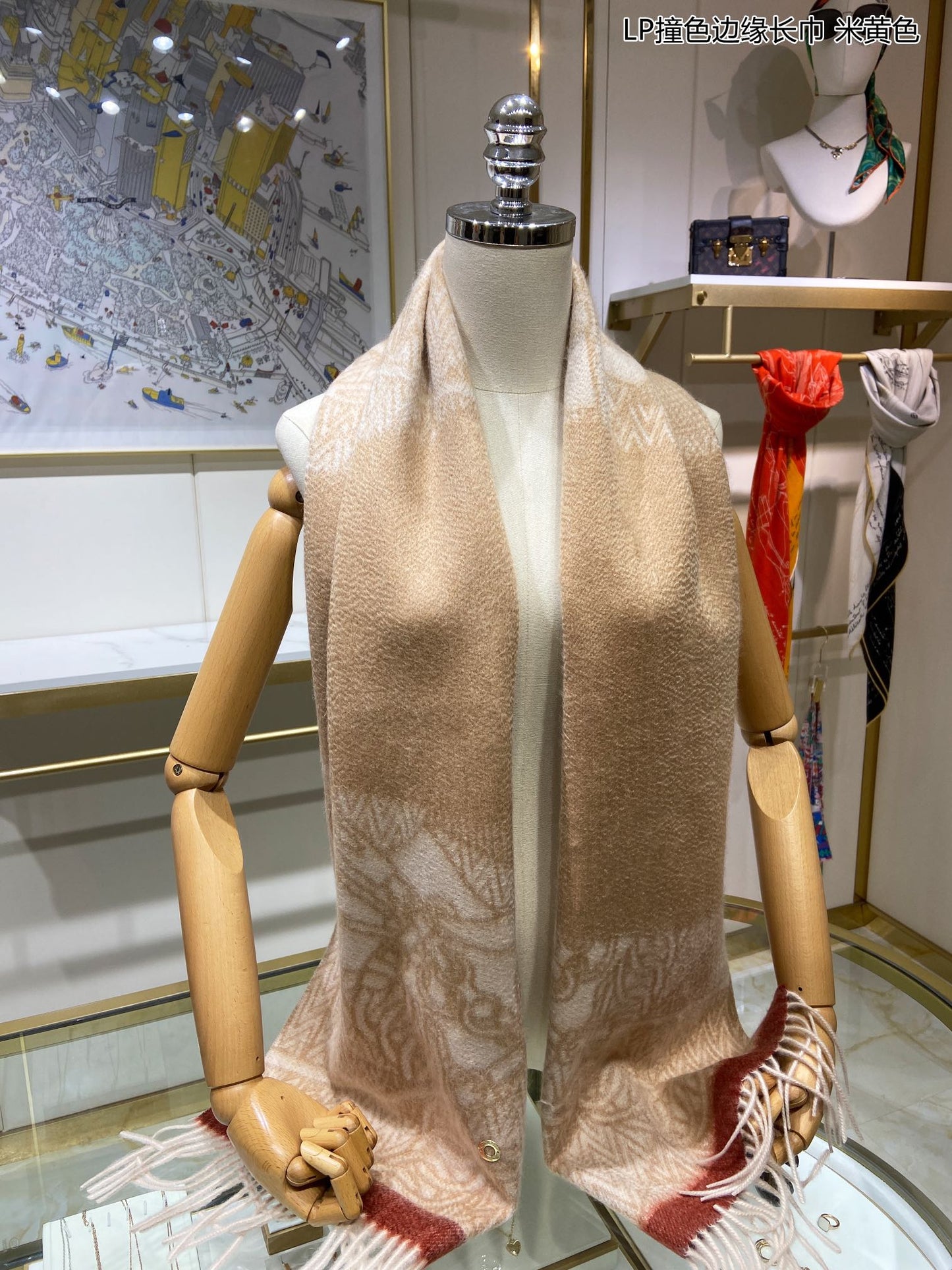 L-Piana 古典撞色邊緣長巾 33*190cm-100%頂極端野山羊絨