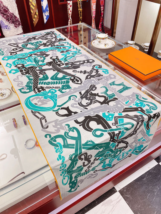小愛款-線條圍巾 180*63cm 70%羊絨+30%真絲
