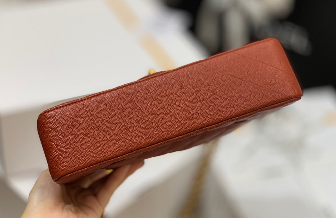 小香家-小球紋牛皮 CF包 棕色金扣 25cm